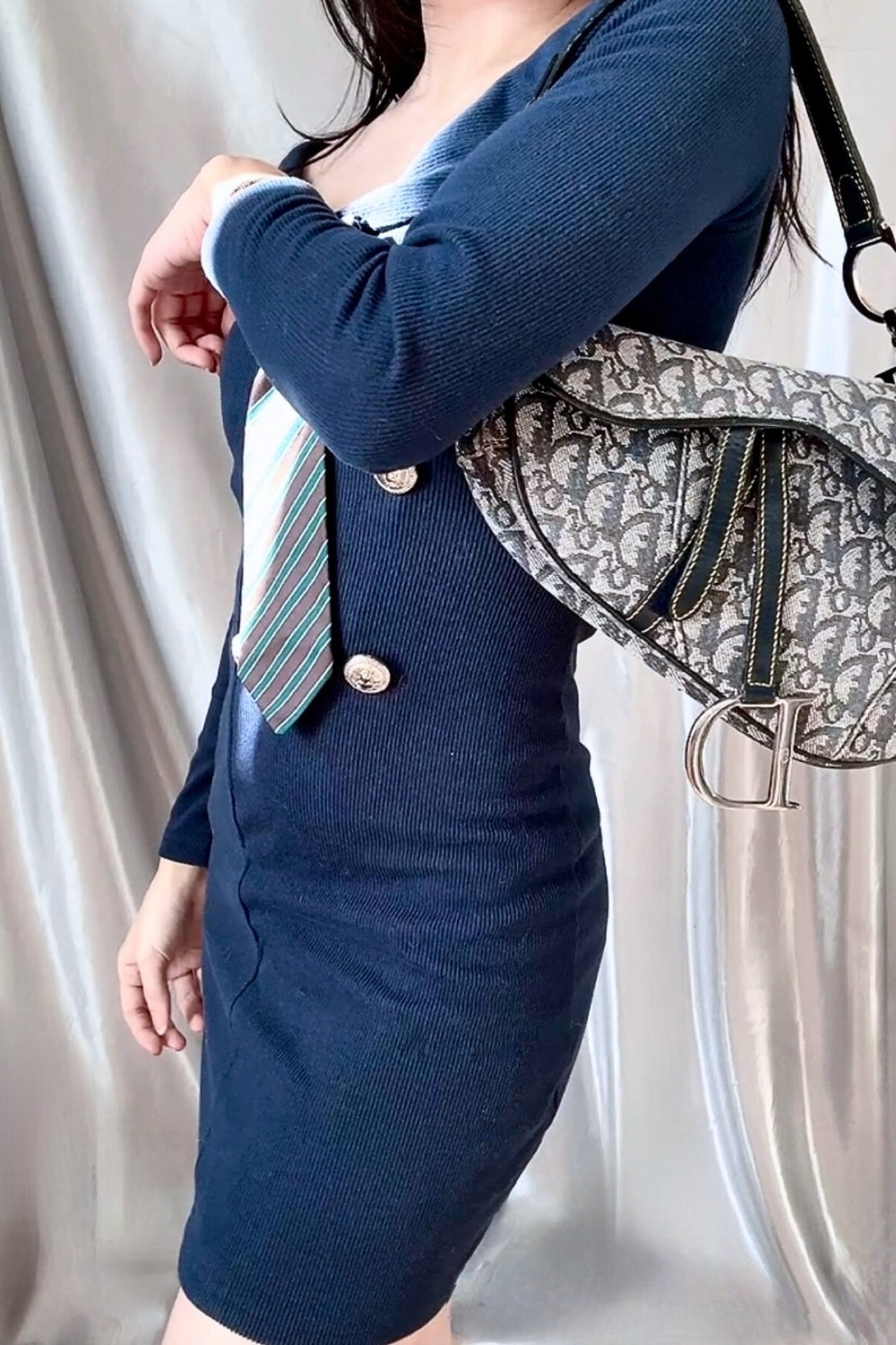 Christian Dior Navy Blue Trotter Vintage Saddle Bag