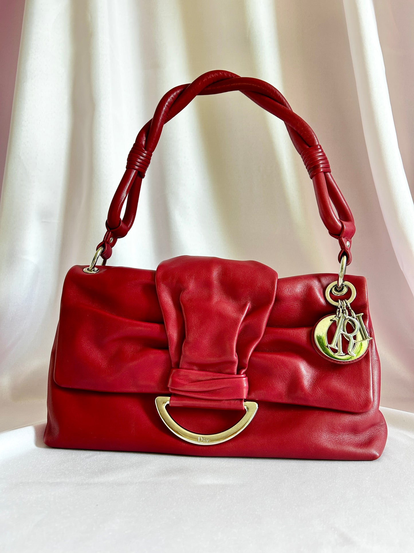 Dior Red Smooth Leather Demi Lune Shoulder Bag