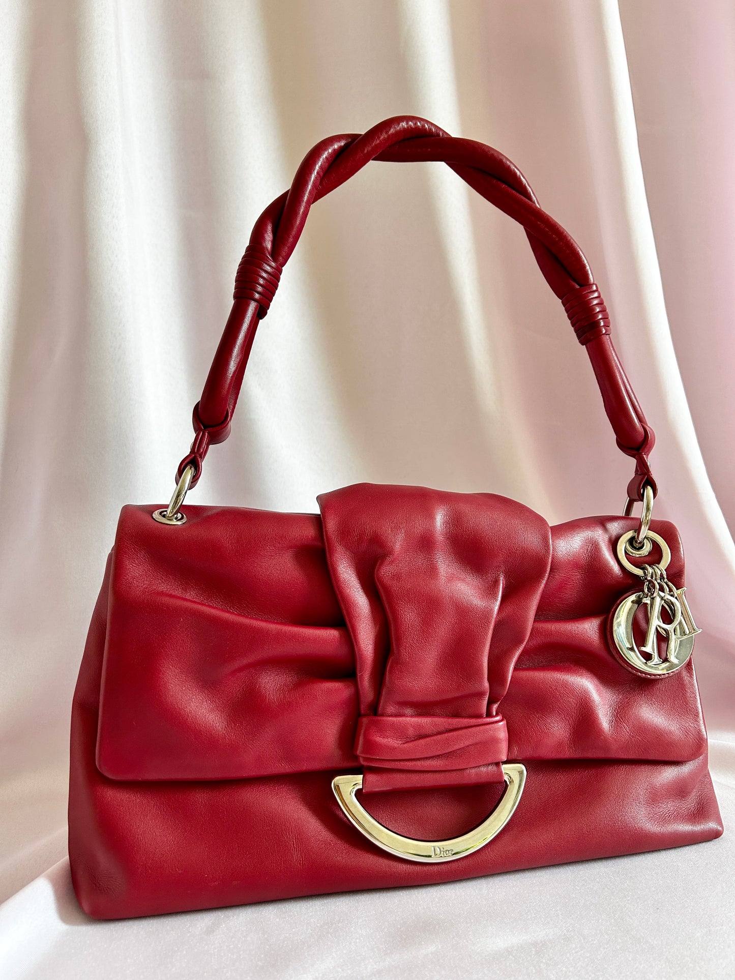 Dior Red Smooth Leather Demi Lune Shoulder Bag