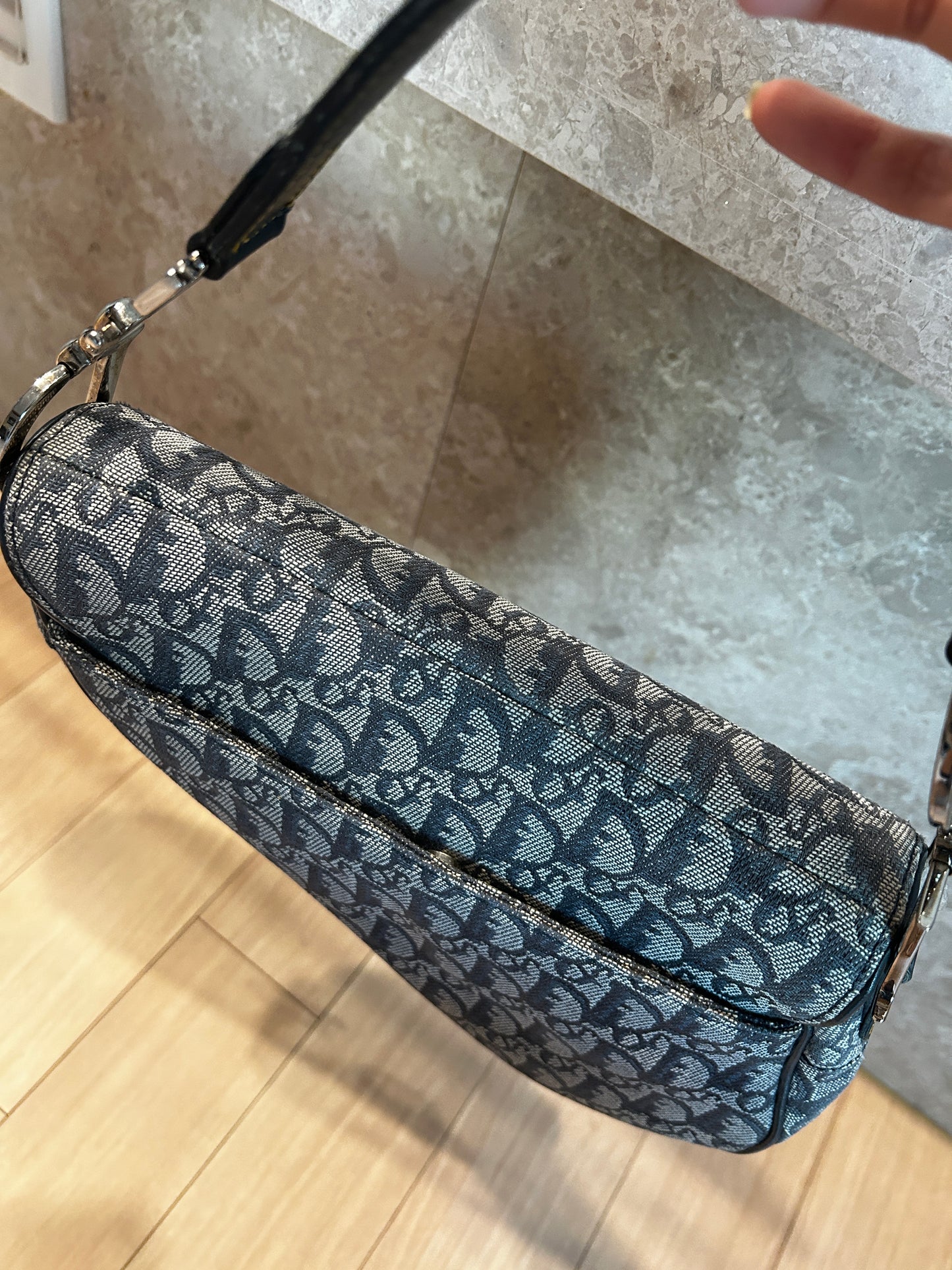 Christian Dior Navy Blue Trotter Vintage Saddle Bag