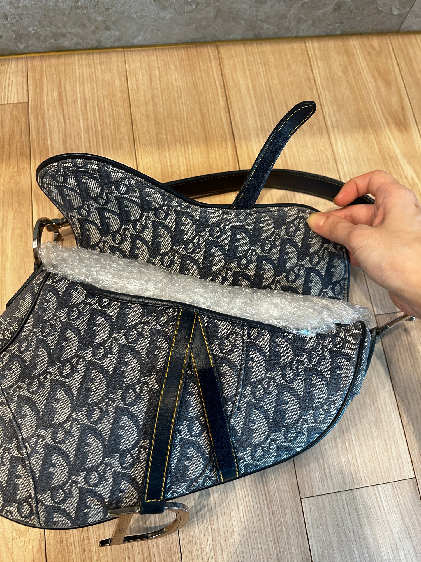Christian Dior Navy Blue Trotter Vintage Saddle Bag