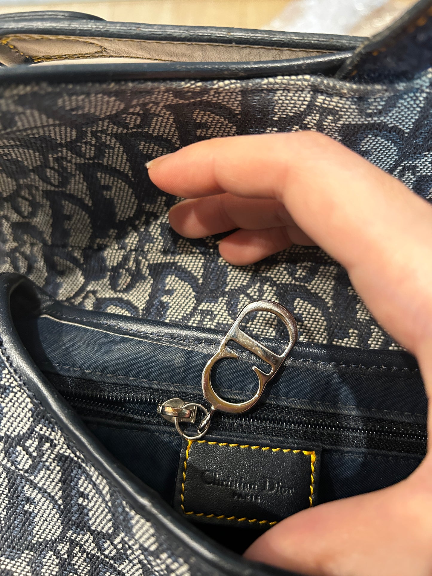 Christian Dior Navy Blue Trotter Vintage Saddle Bag