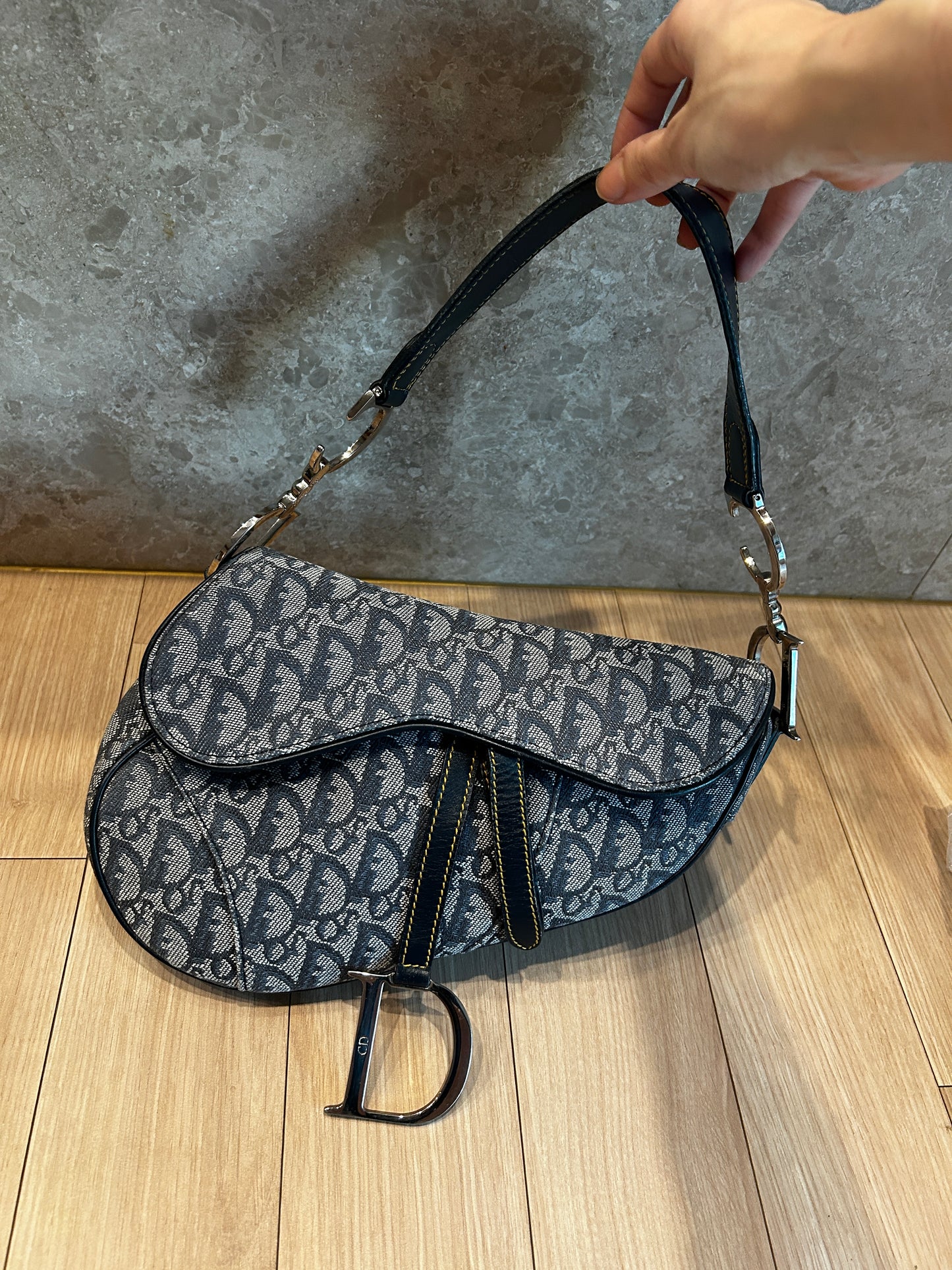 Christian Dior Navy Blue Trotter Vintage Saddle Bag