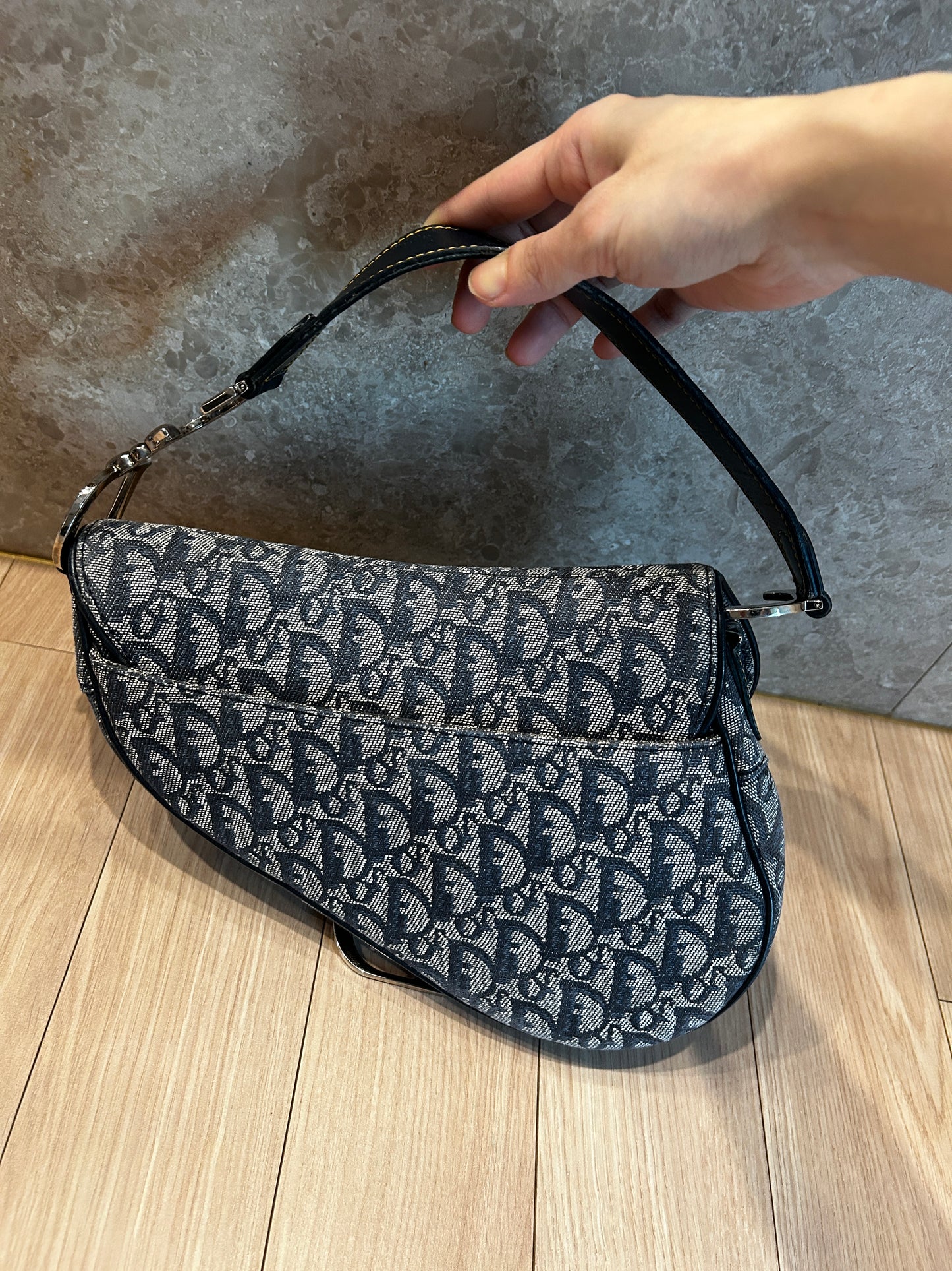 Christian Dior Navy Blue Trotter Vintage Saddle Bag