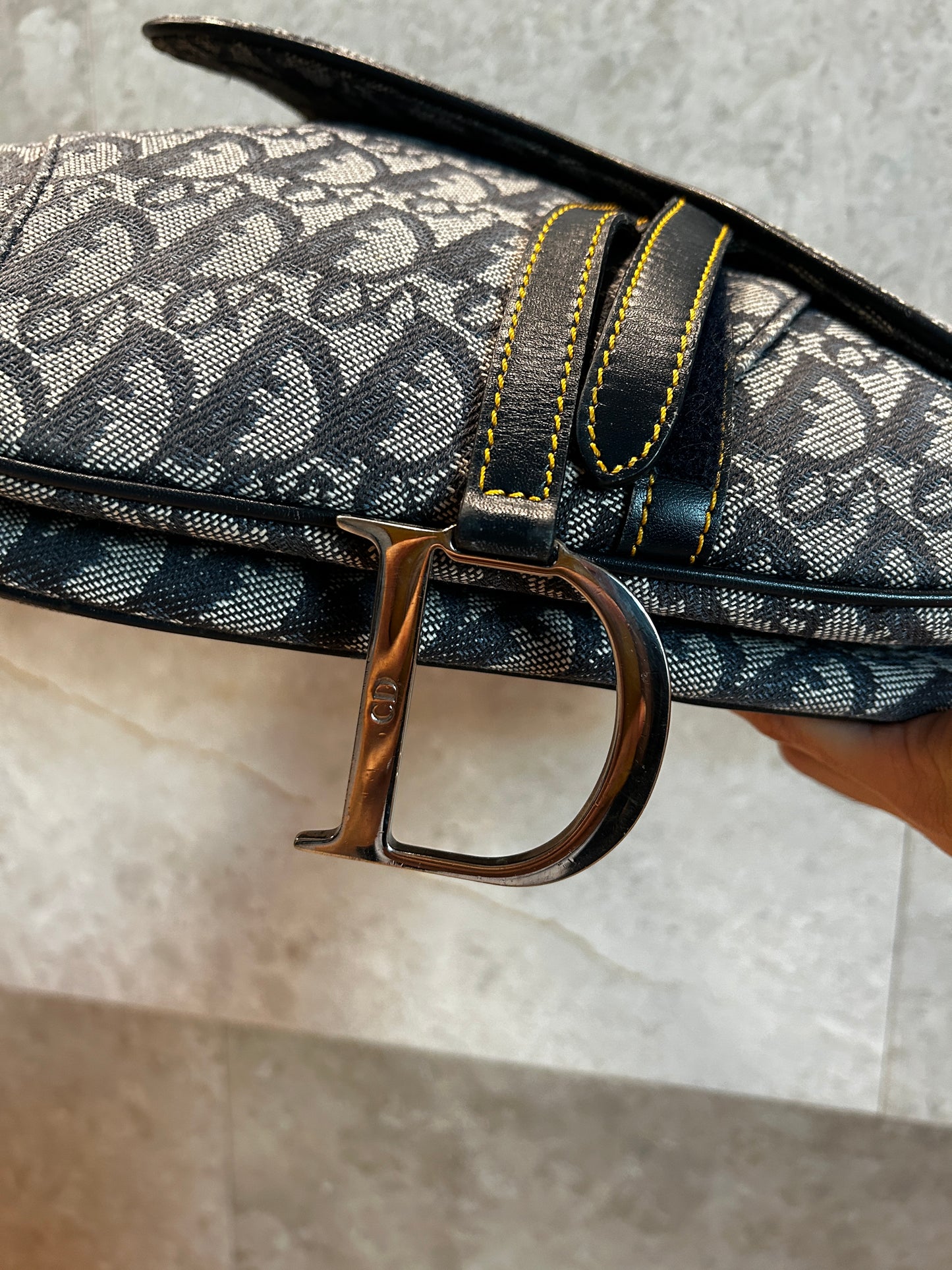 Christian Dior Navy Blue Trotter Vintage Saddle Bag