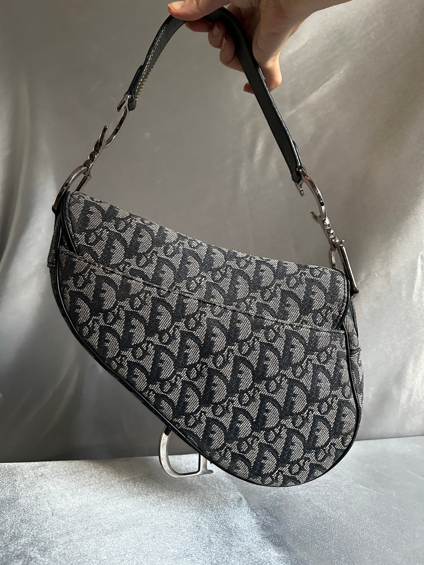 Christian Dior Navy Blue Trotter Vintage Saddle Bag
