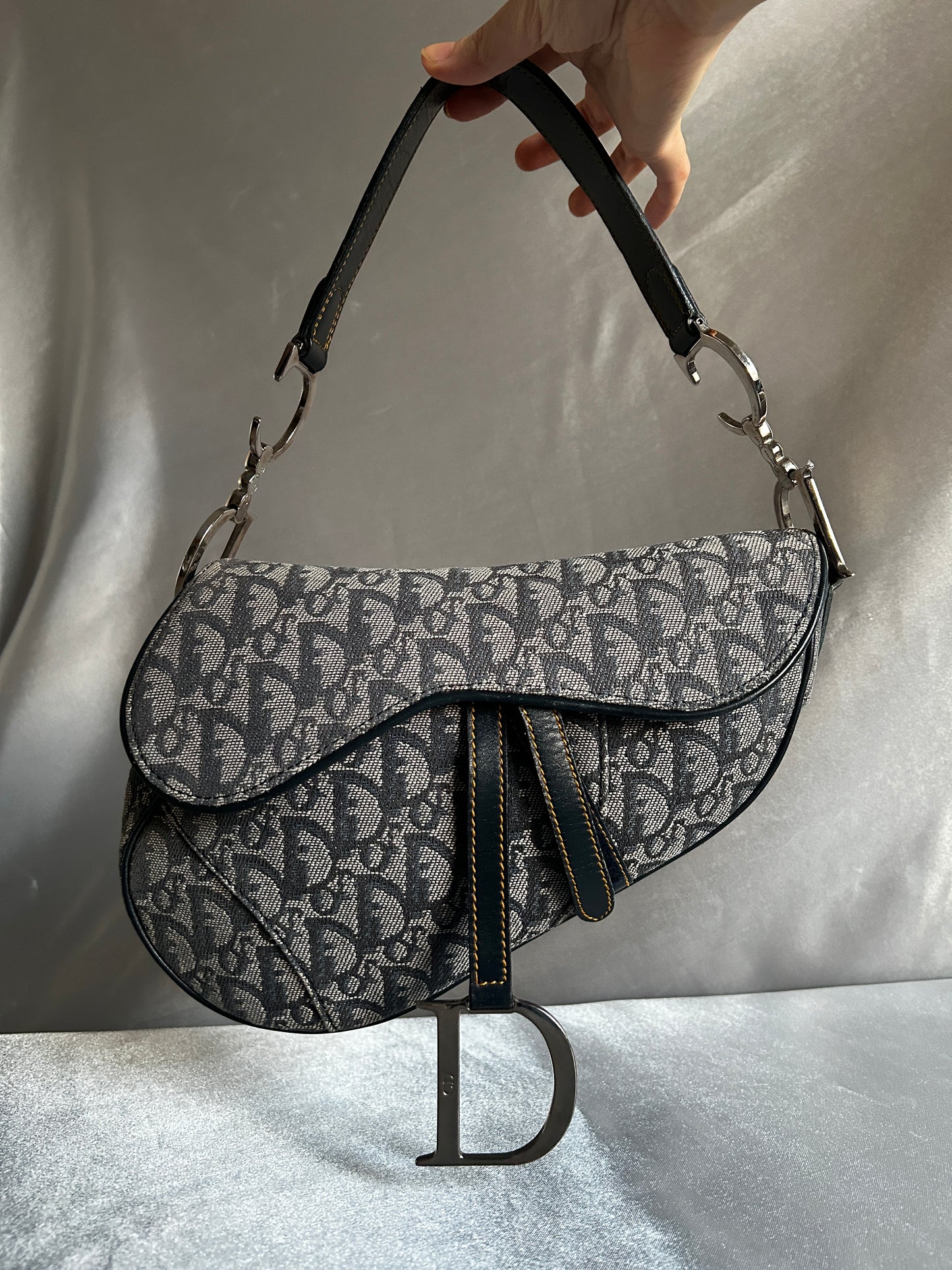 Christian Dior Navy Blue Trotter Vintage Saddle Bag