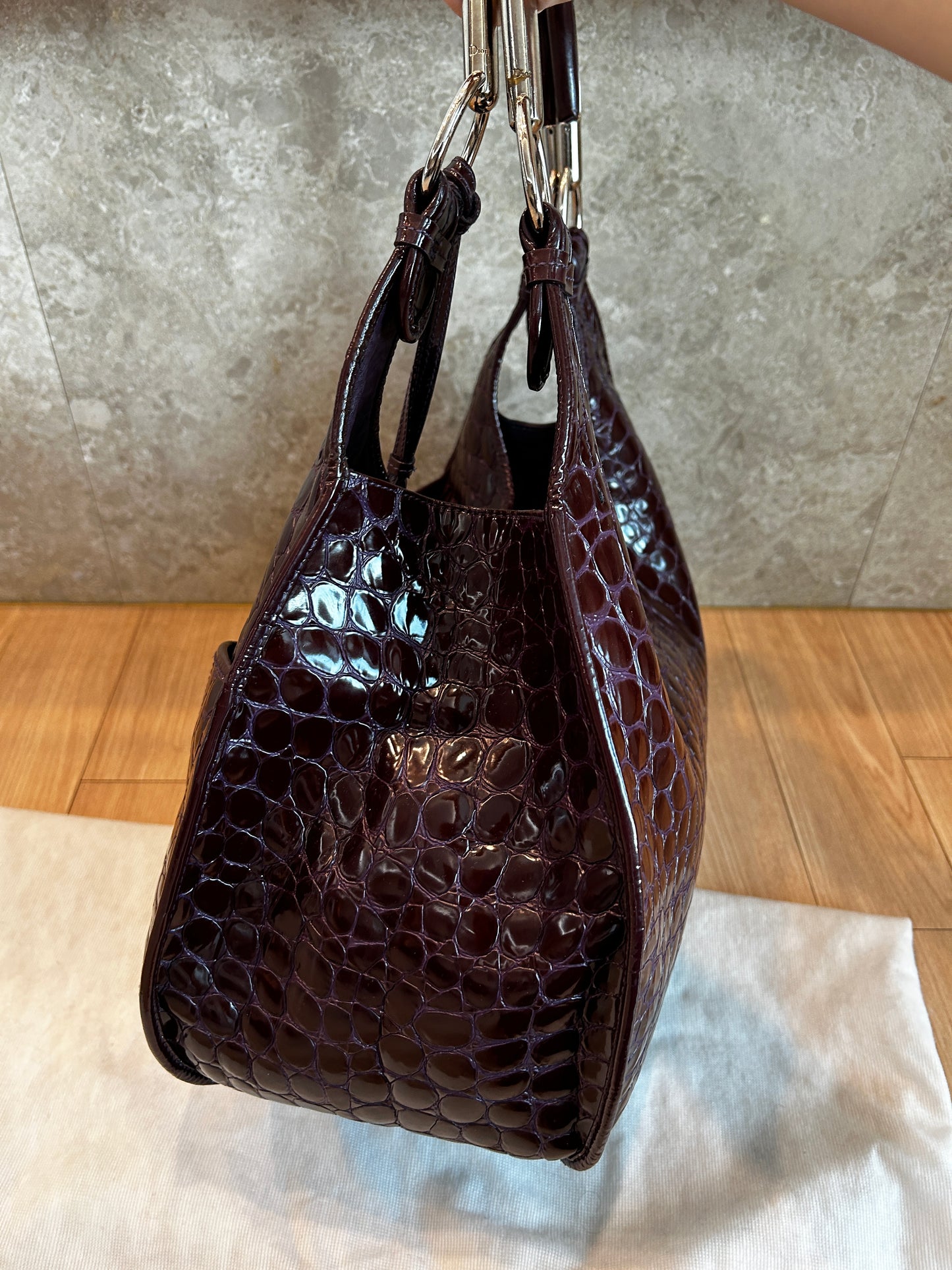 Dior Purple Croc Embossed Patent Leather large hobo Shoulder Bag