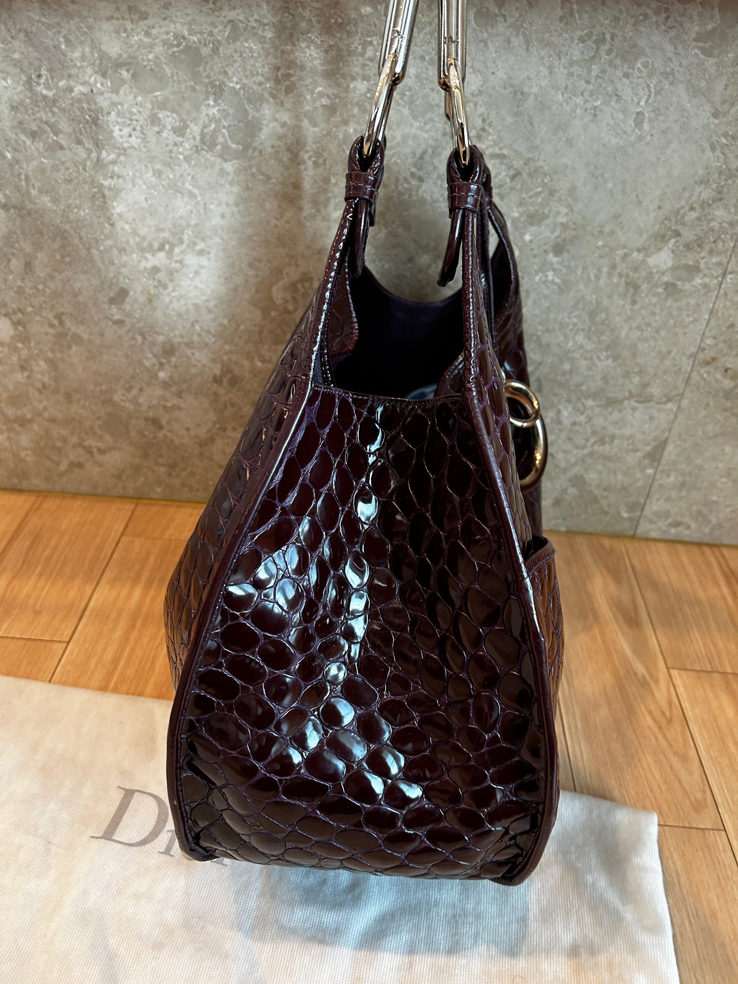 Dior Purple Croc Embossed Patent Leather large hobo Shoulder Bag
