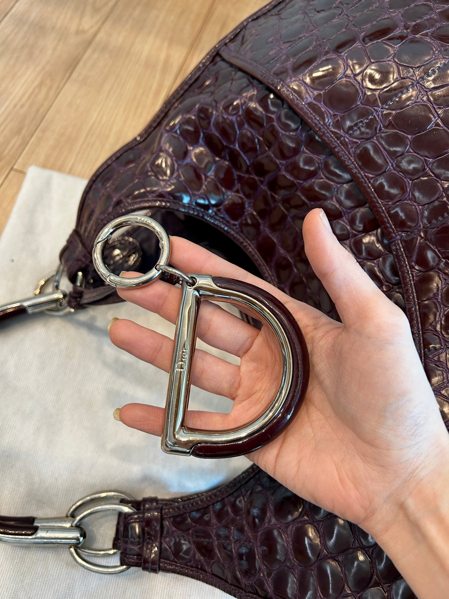 Dior Purple Croc Embossed Patent Leather large hobo Shoulder Bag