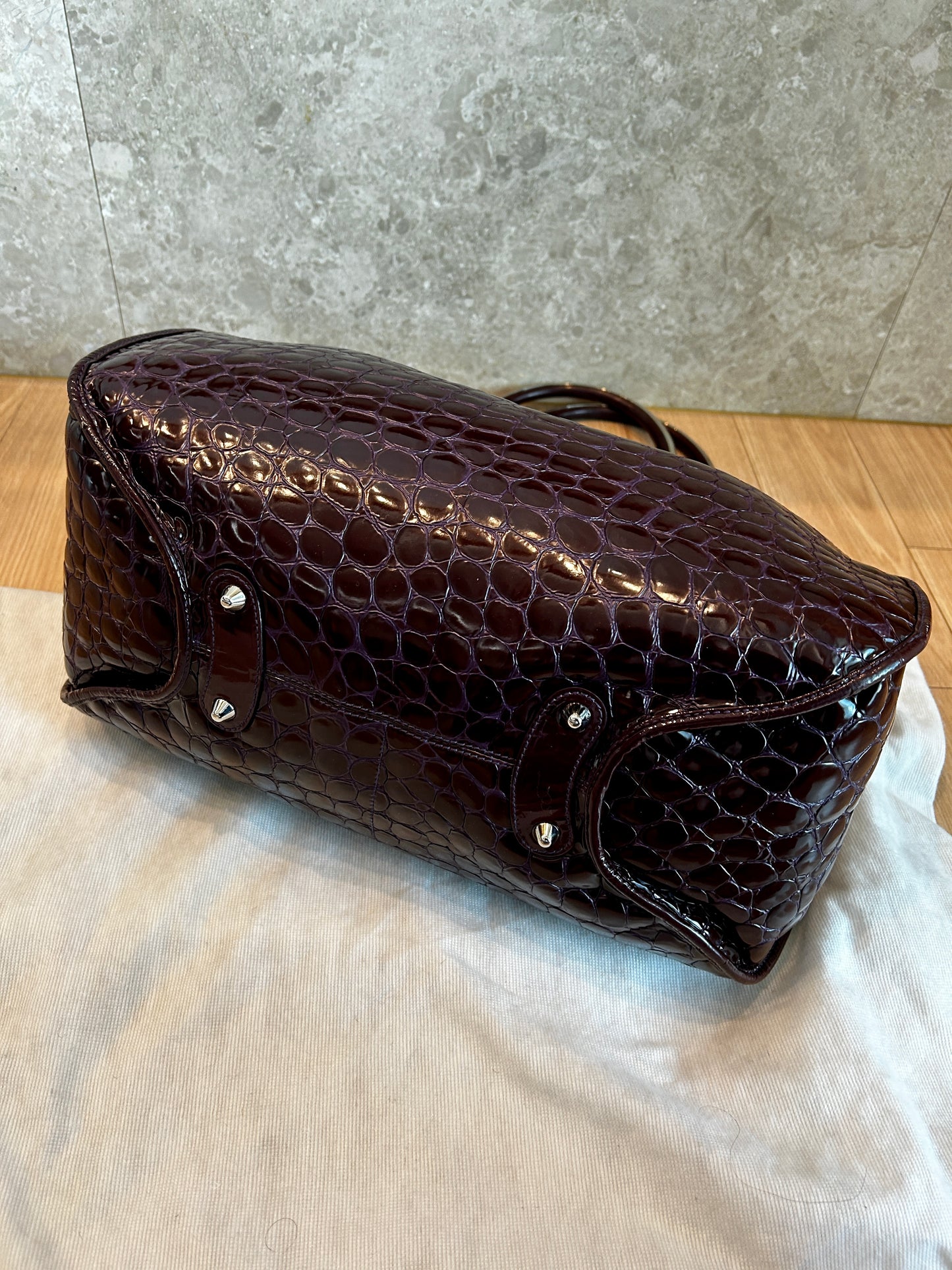 Dior Purple Croc Embossed Patent Leather large hobo Shoulder Bag