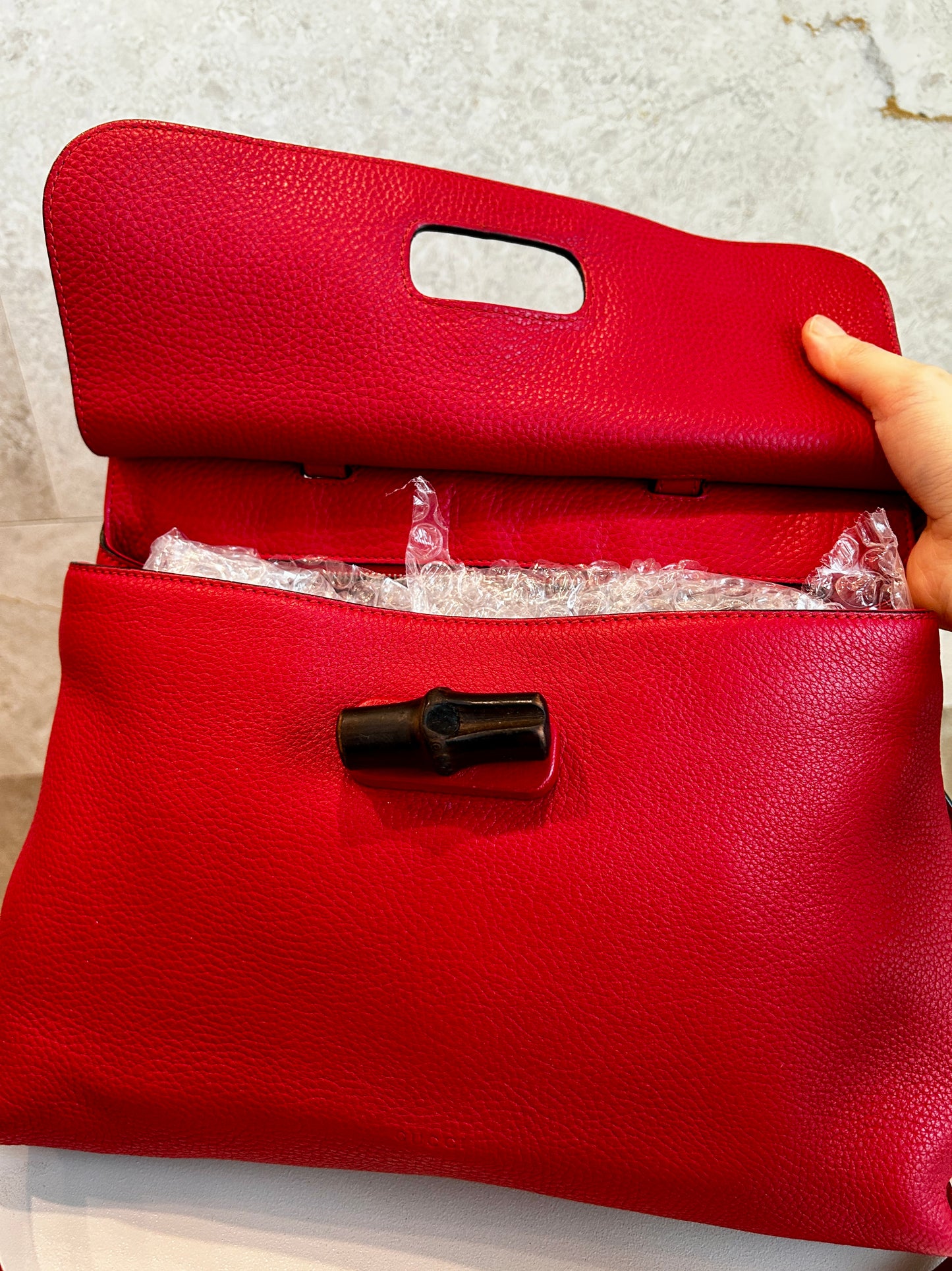 Gucci Red Bamboo Top Handle Leather Crossbody bag