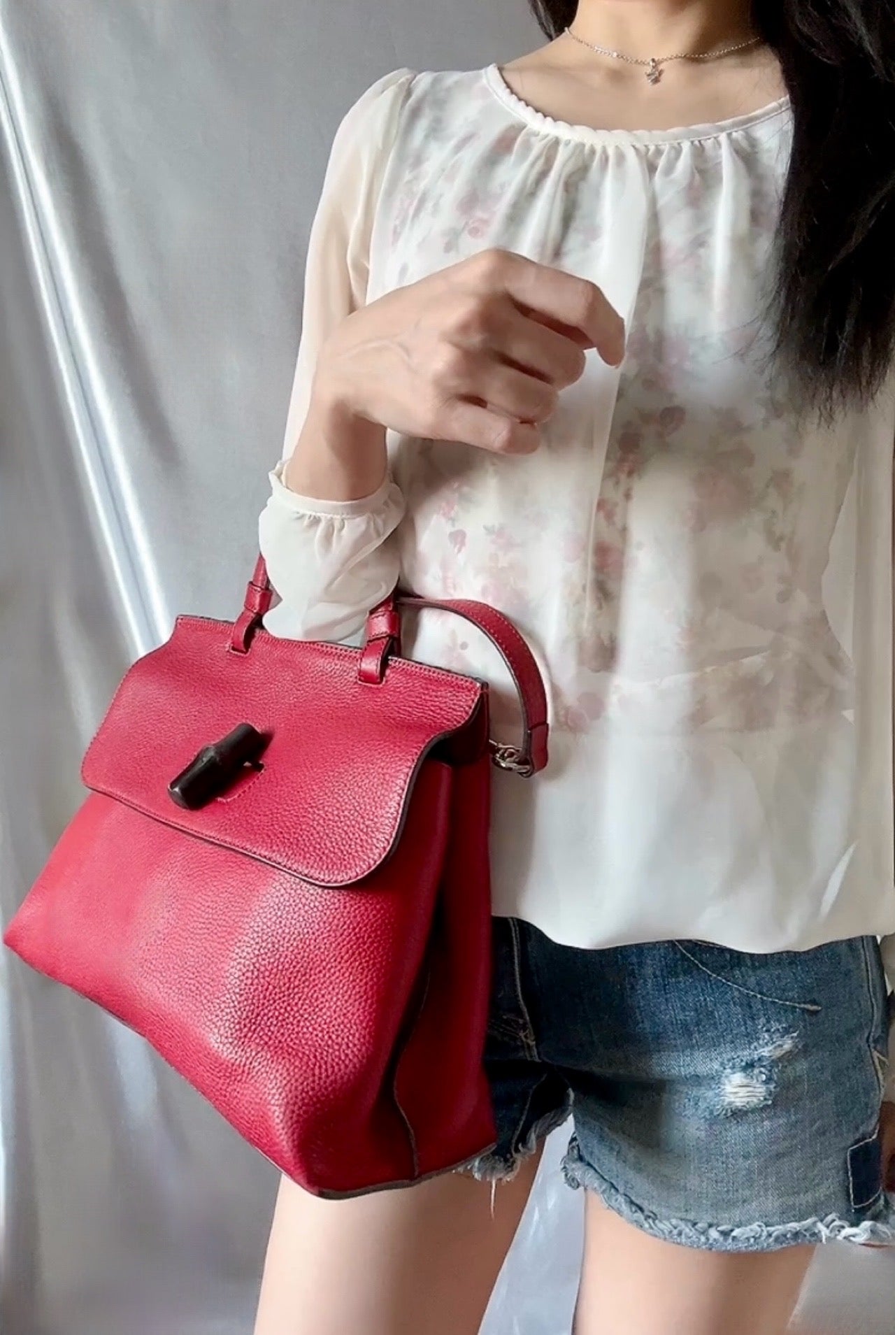 Gucci Red Bamboo Top Handle Leather Crossbody bag