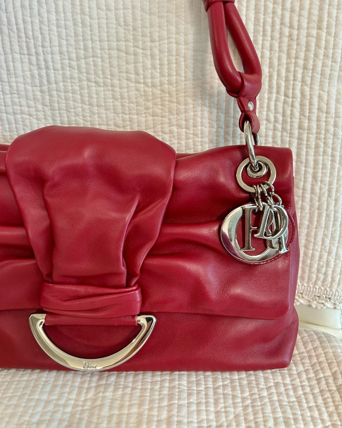 Dior Red Smooth Leather Demi Lune Shoulder Bag
