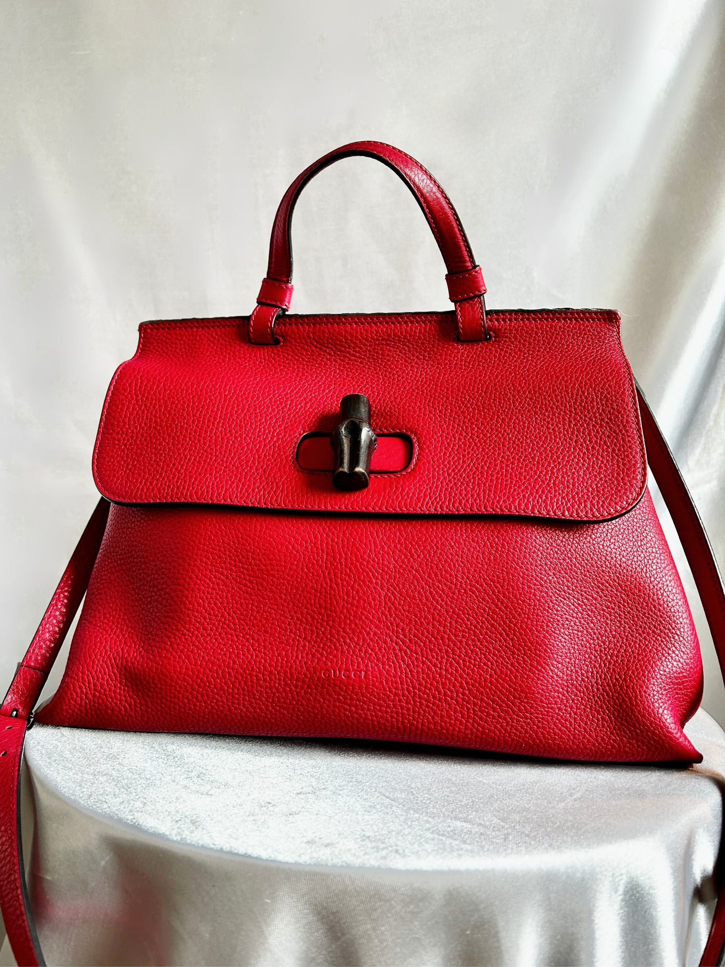 Gucci Red Bamboo Top Handle Leather Crossbody bag