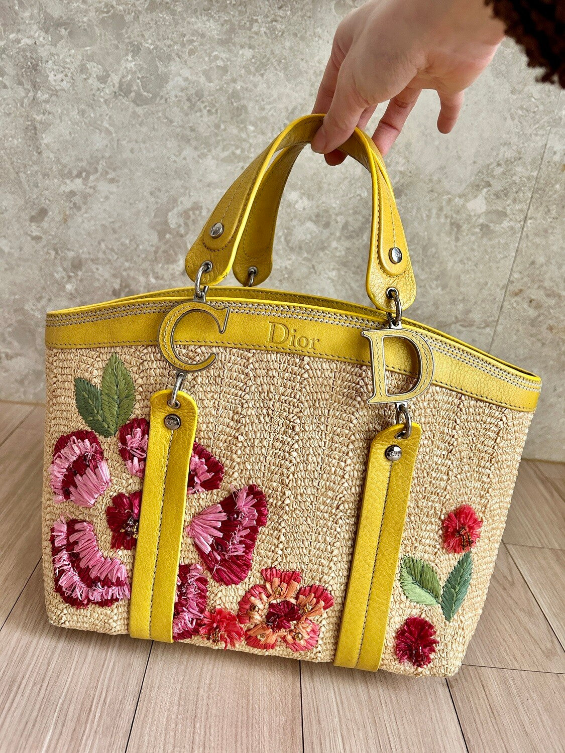 Christian Dior Ratan Floral Embroidered Mini Tote