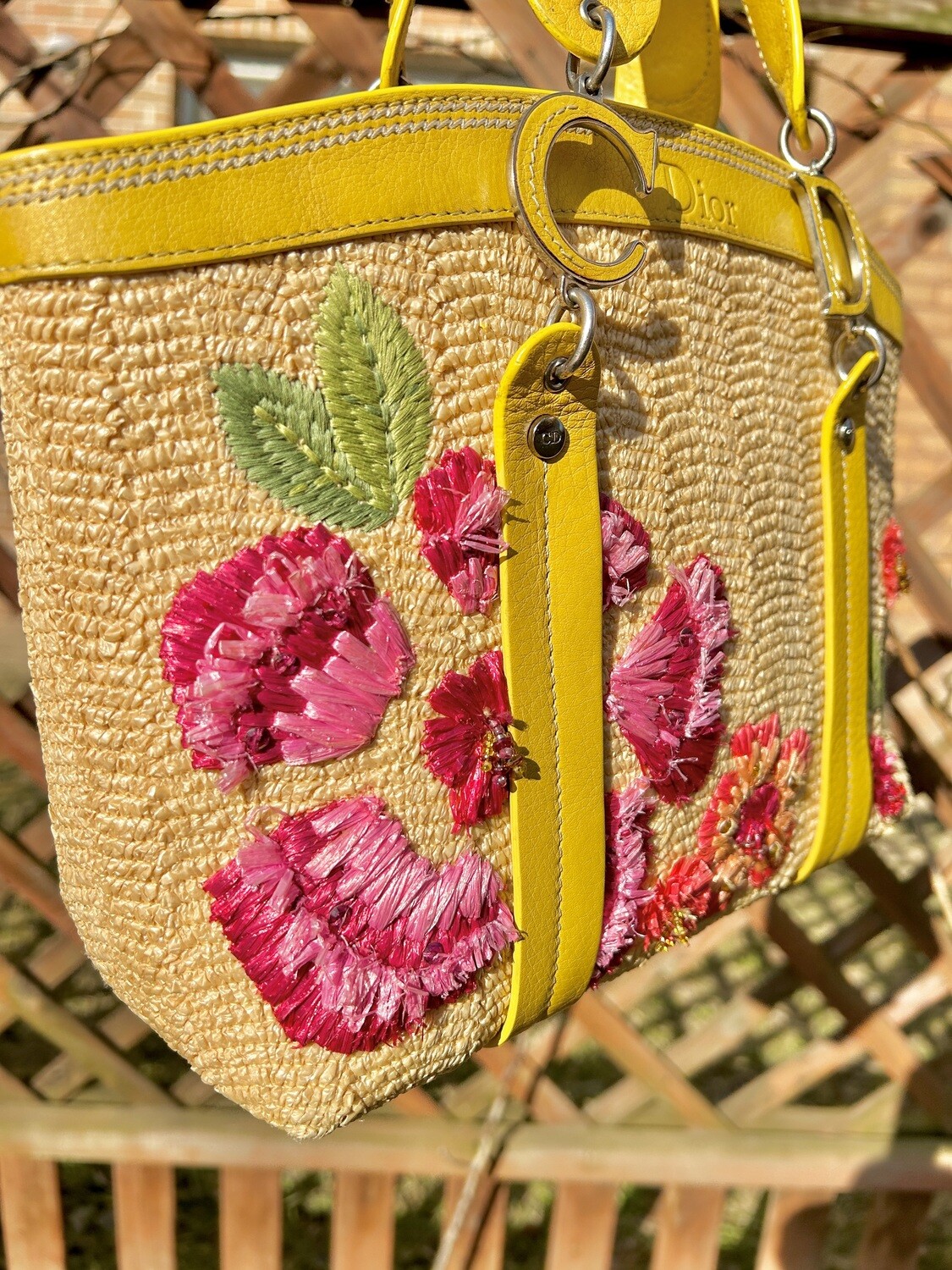 Christian Dior Ratan Floral Embroidered Mini Tote