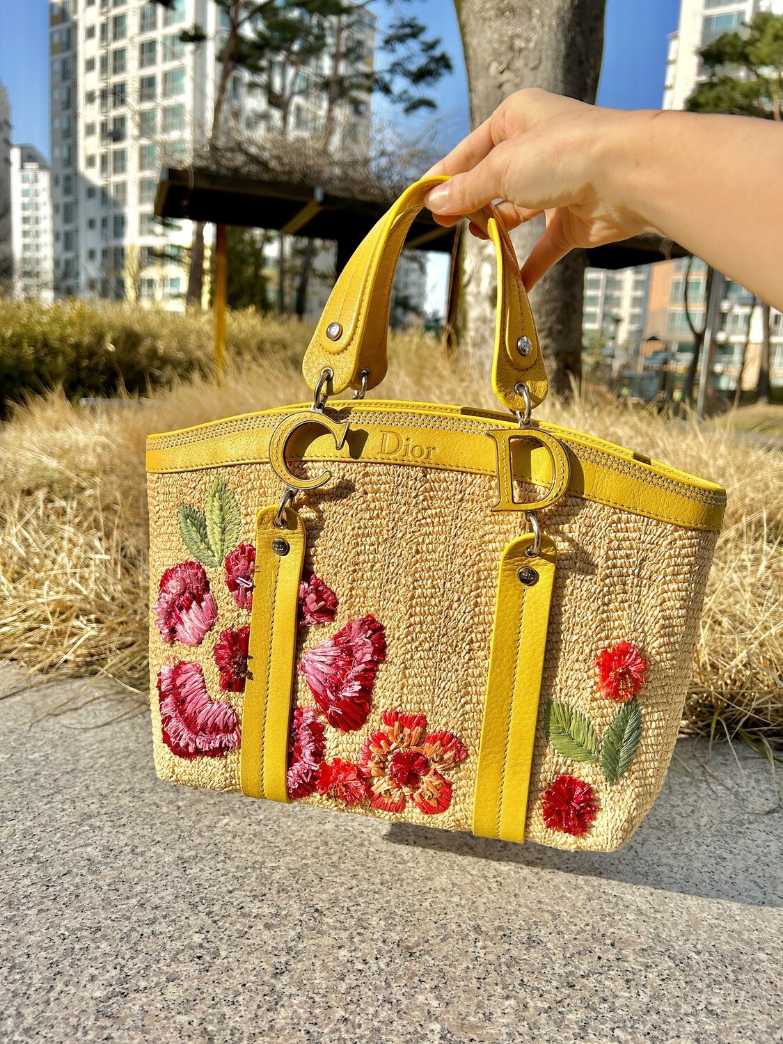 Christian Dior Ratan Floral Embroidered Mini Tote