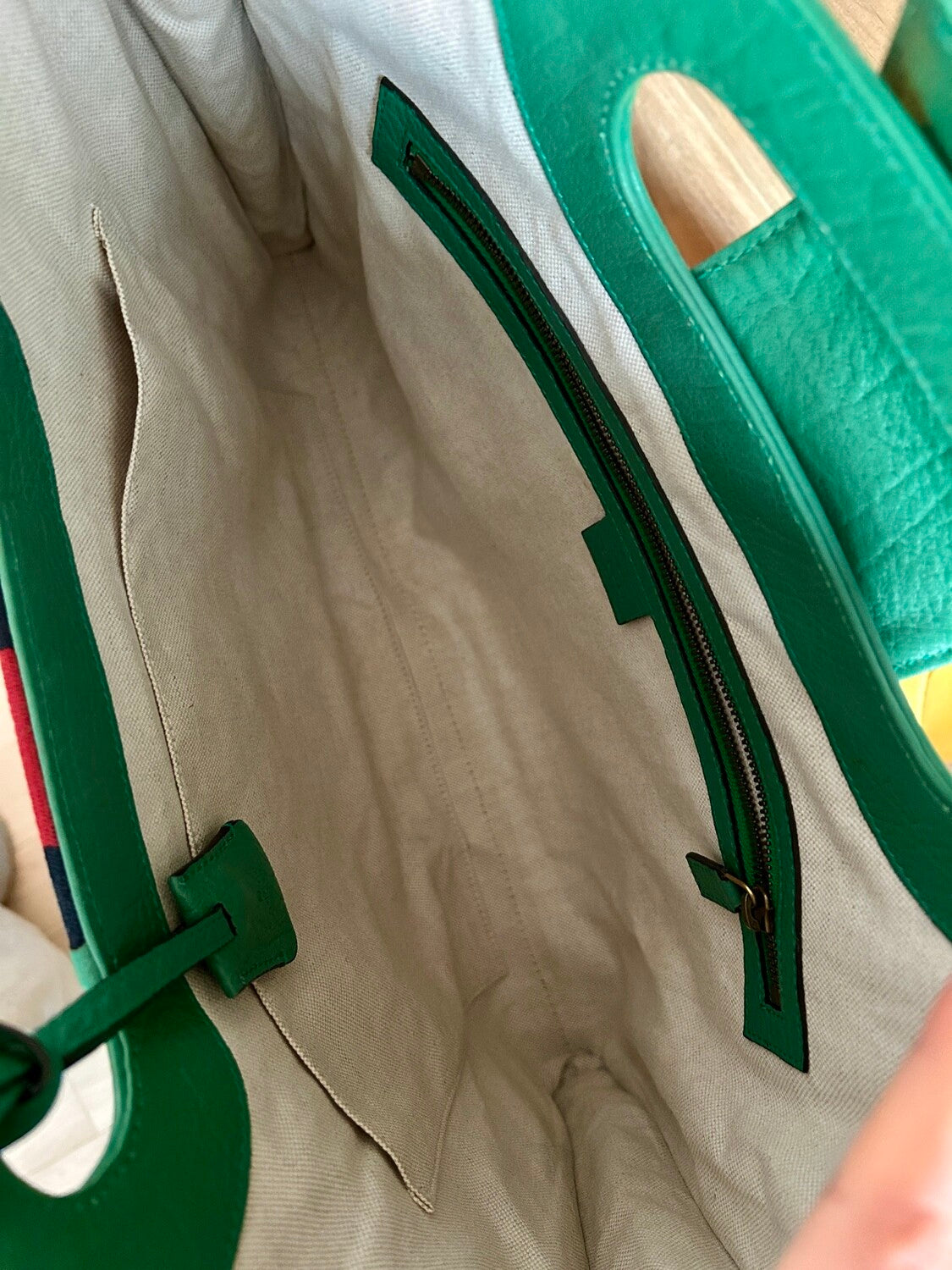 GUCCI maxi green leather web line tote (Large)