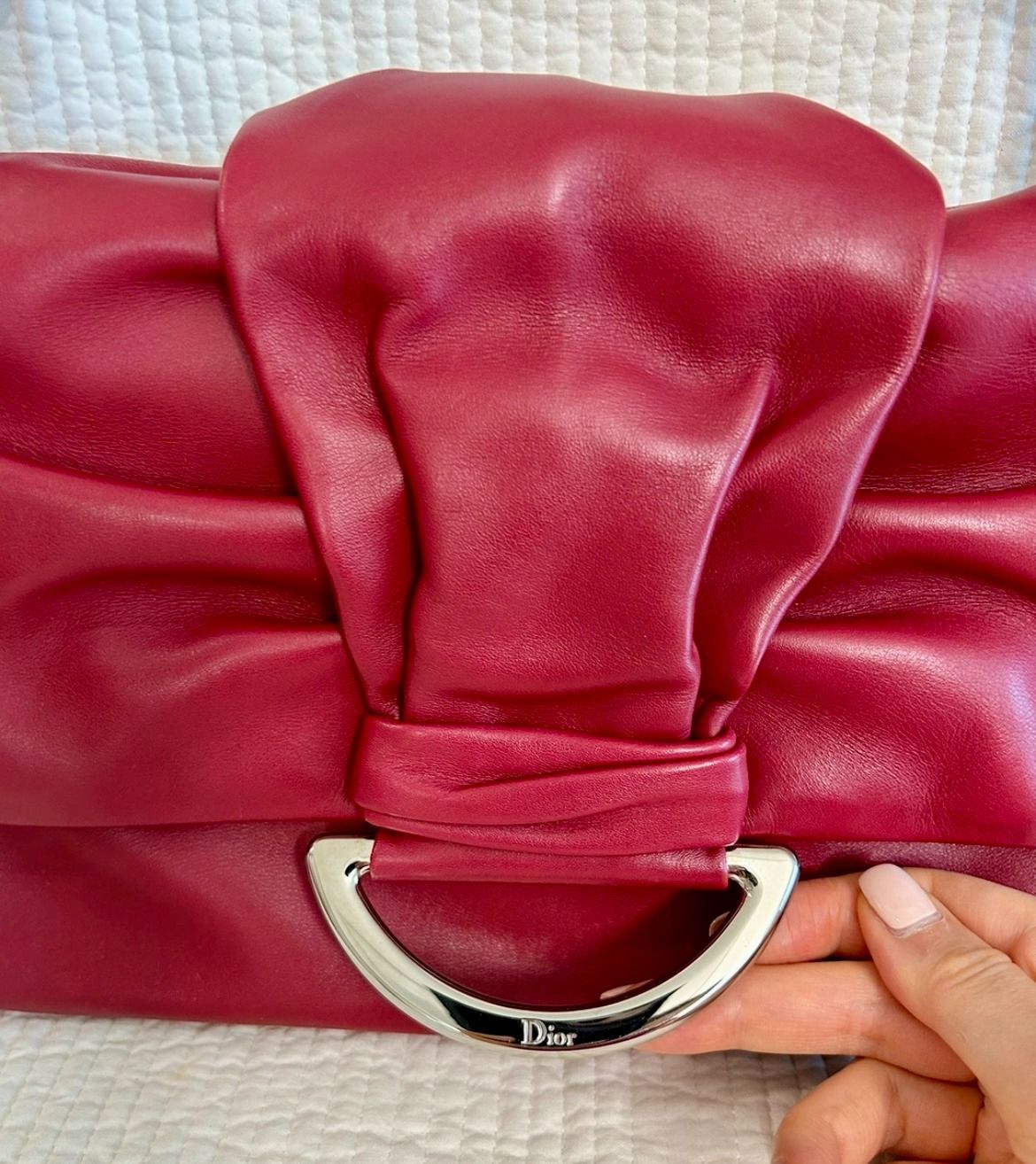 Dior Red Smooth Leather Demi Lune Shoulder Bag