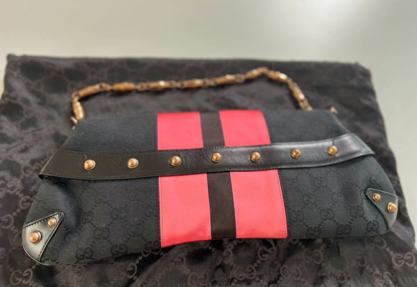 Gucci Horsebit Pink Web Chain Clutch Shoulder bag